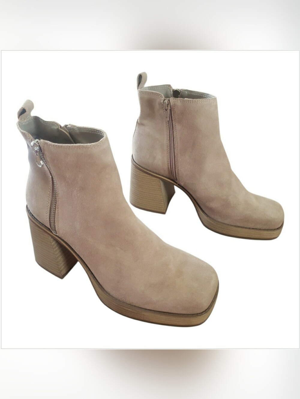 Coastal Cowgirl Chunky Ankle Boots Platform Tan Suede Block Heel Moto Rider 10